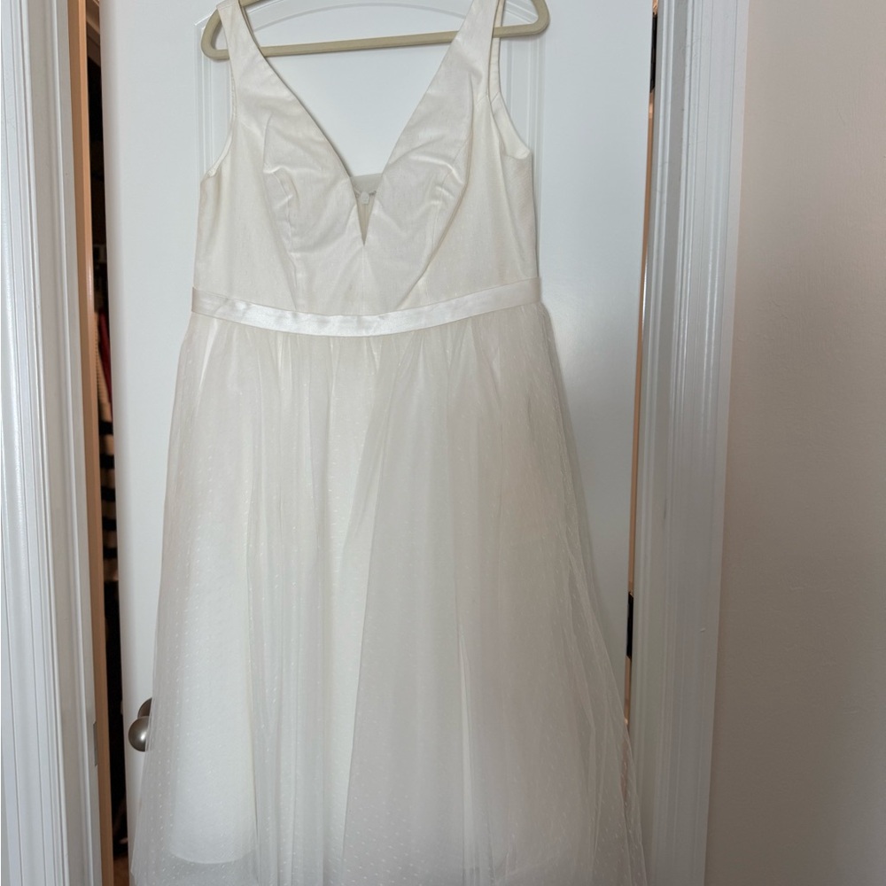 Azazie Off-White Tea Length Wedding Dress